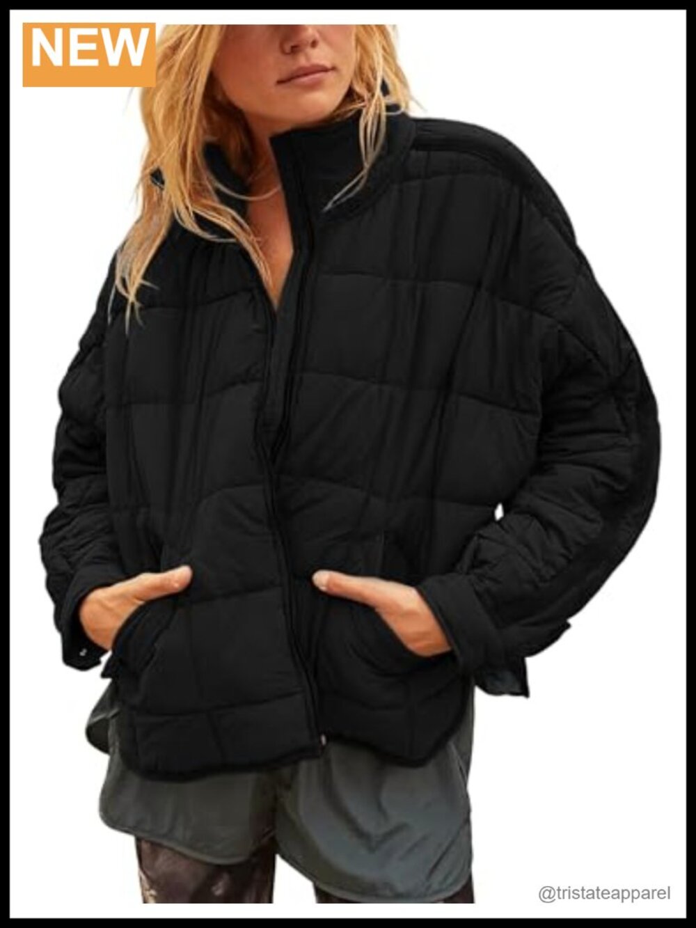 Lightweight Quilted Puffer Jacket Zip Up Padded Coat Pockets